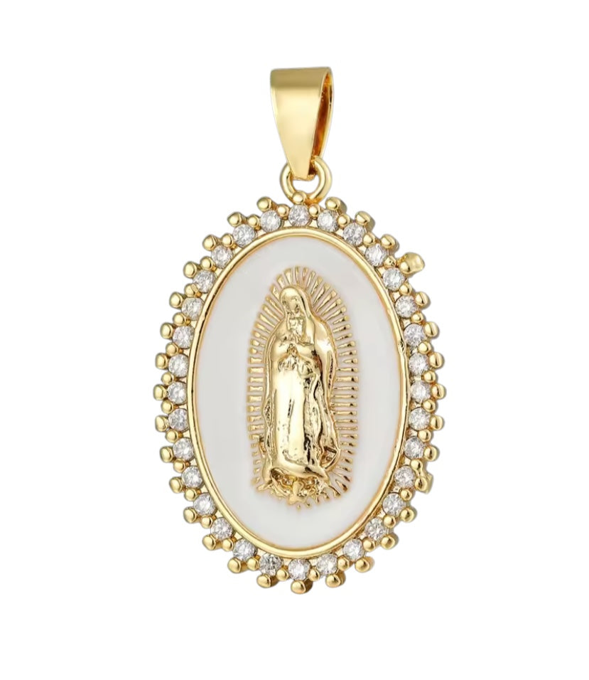 Médaille miraculeuse blanche entourée de diamants