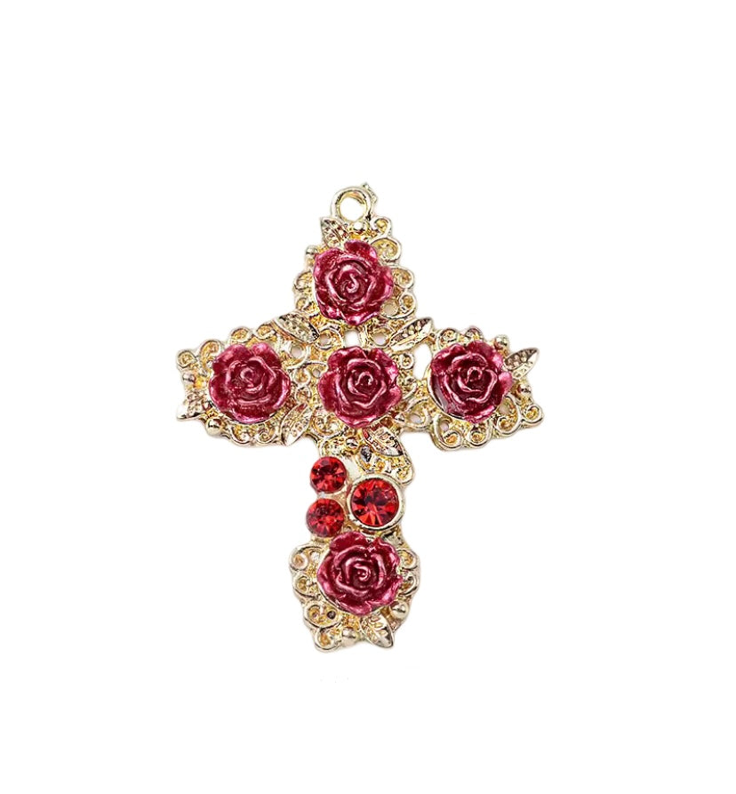 Croix rose rouge et diamants