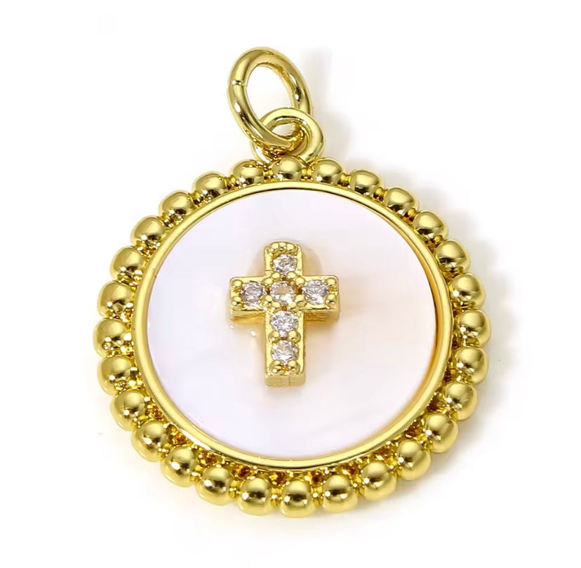 Rond doré fond blanc avec croix